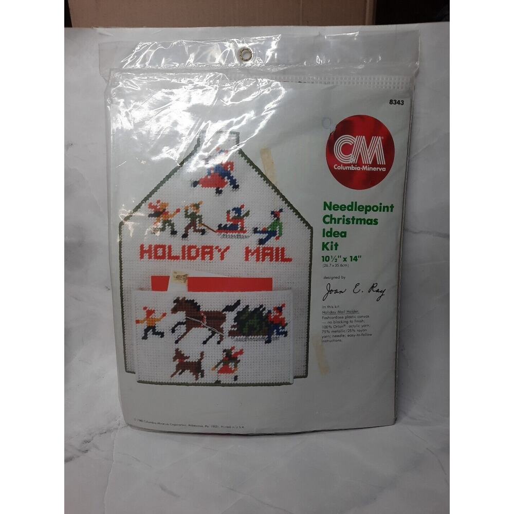 Vintage Columbia Minerva Needlepoint Christmas Idea Kit Holiday Mail Holder 8343